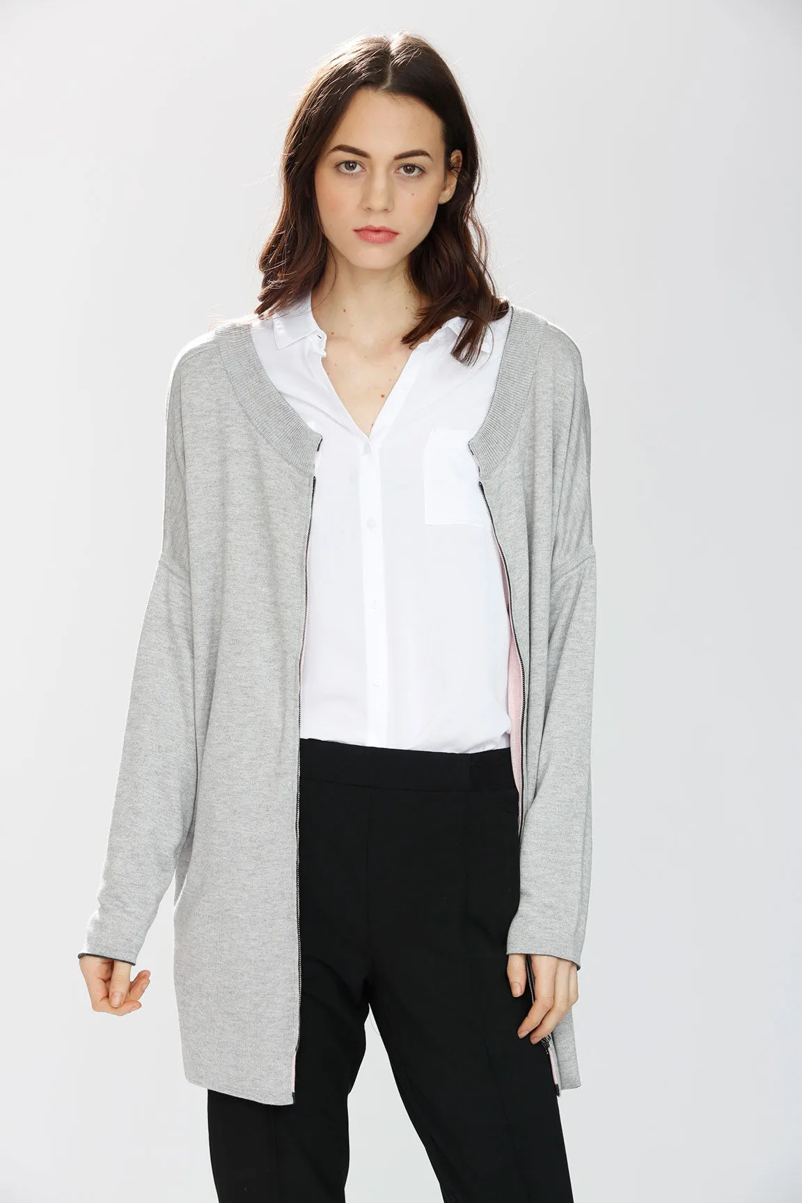 Alex Reversible Silk/cashmere pullover/cardigan - Pink/Grey