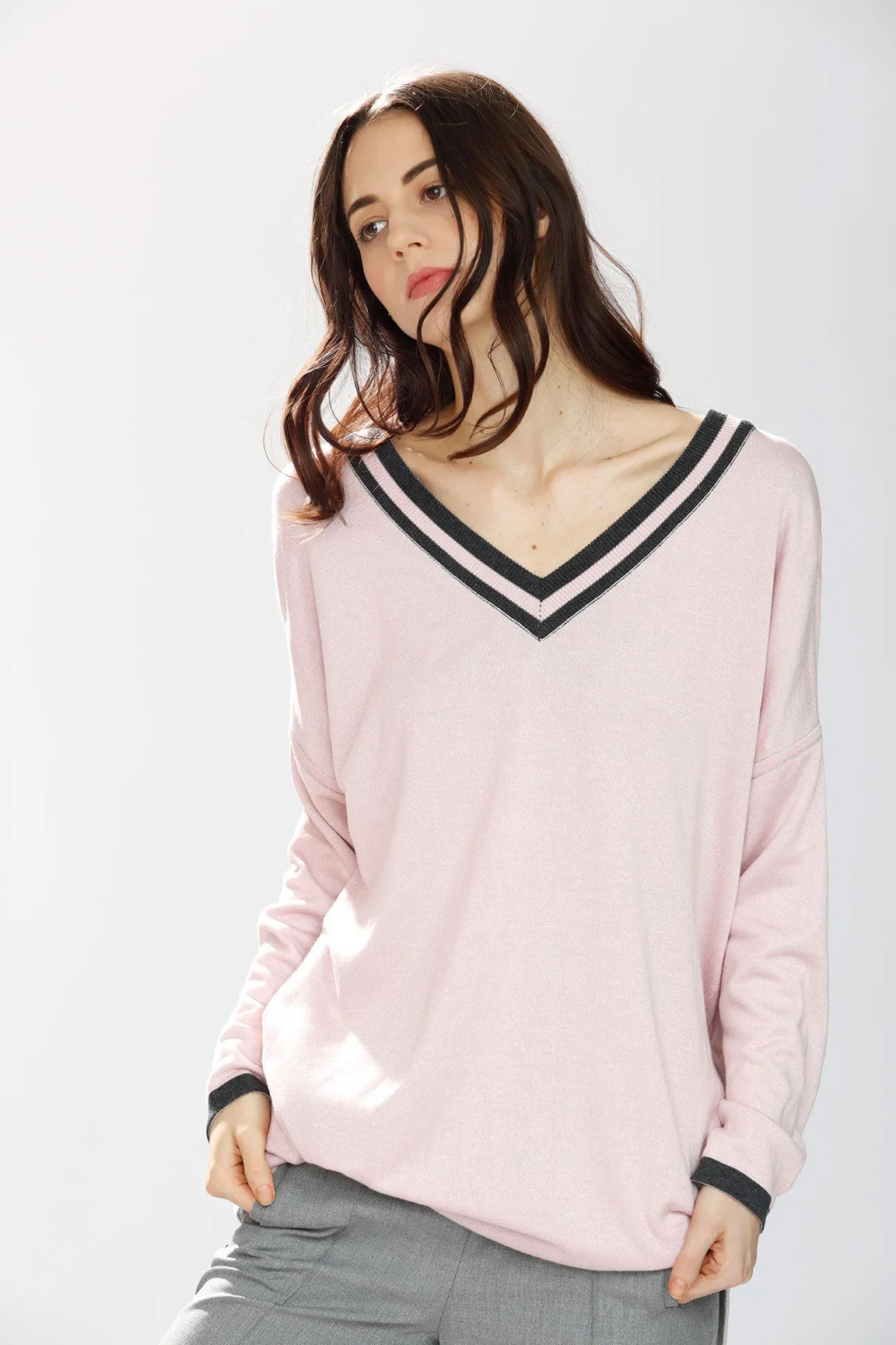 Alex Reversible Silk/cashmere pullover/cardigan - Pink/Grey