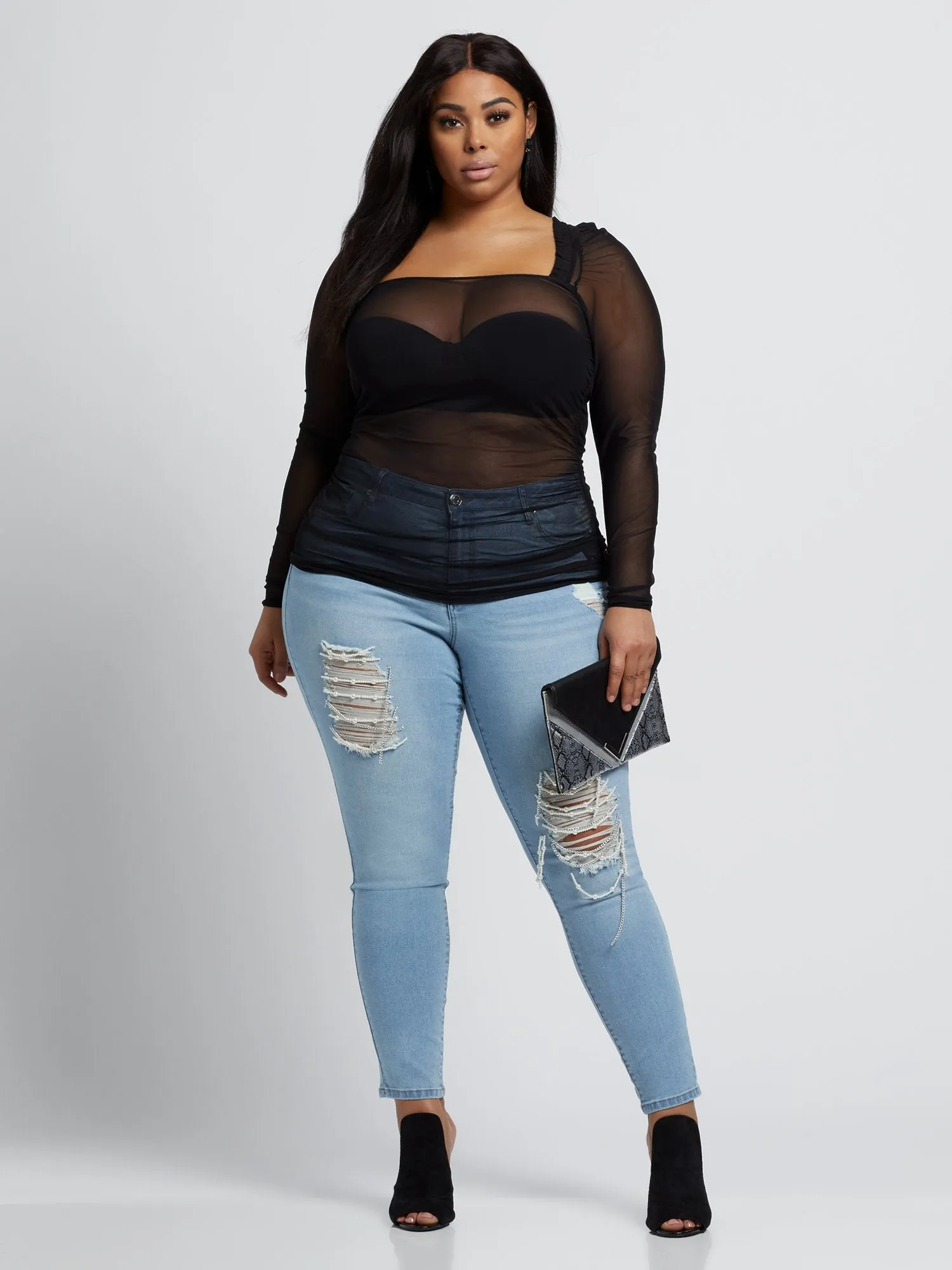 Aly Ruched Mesh Top