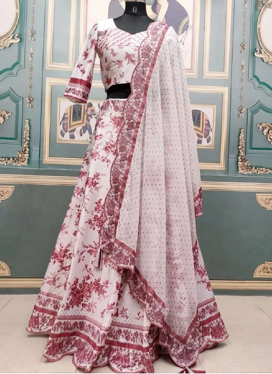 Angelic White Digital Print Silk Flared Lehenga Choli Set