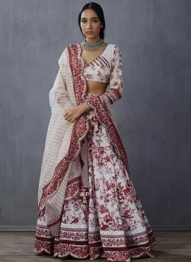 Angelic White Digital Print Silk Flared Lehenga Choli Set