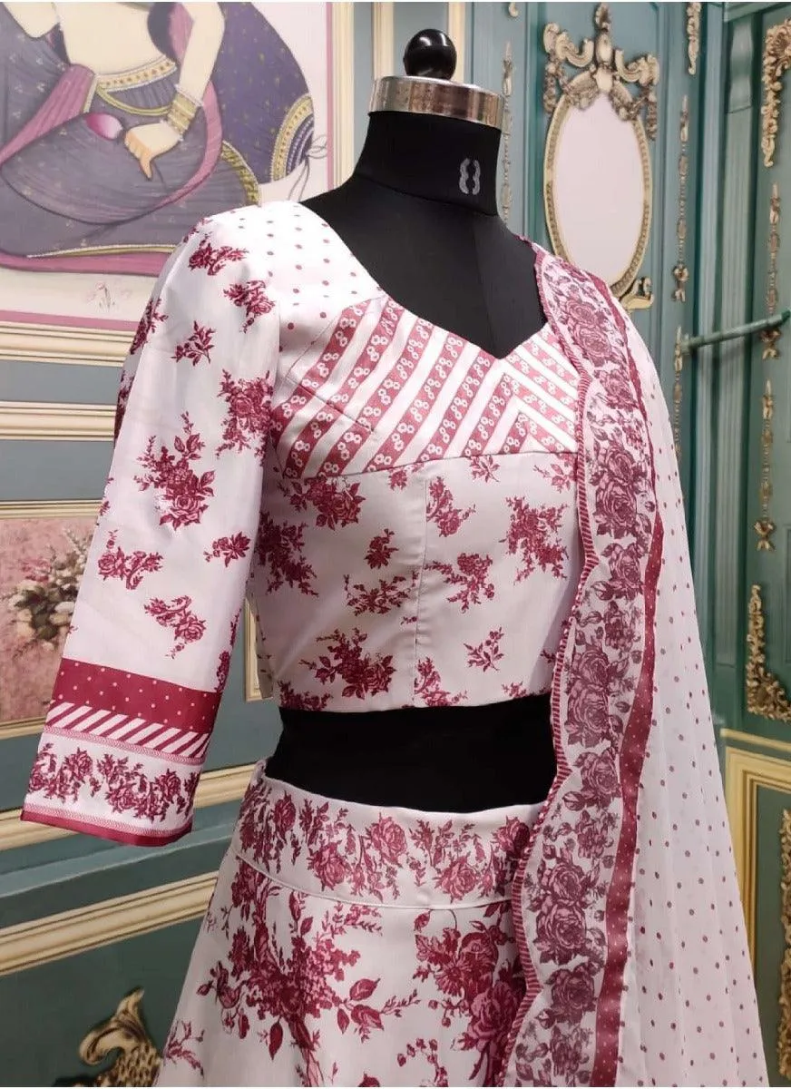 Angelic White Digital Print Silk Flared Lehenga Choli Set