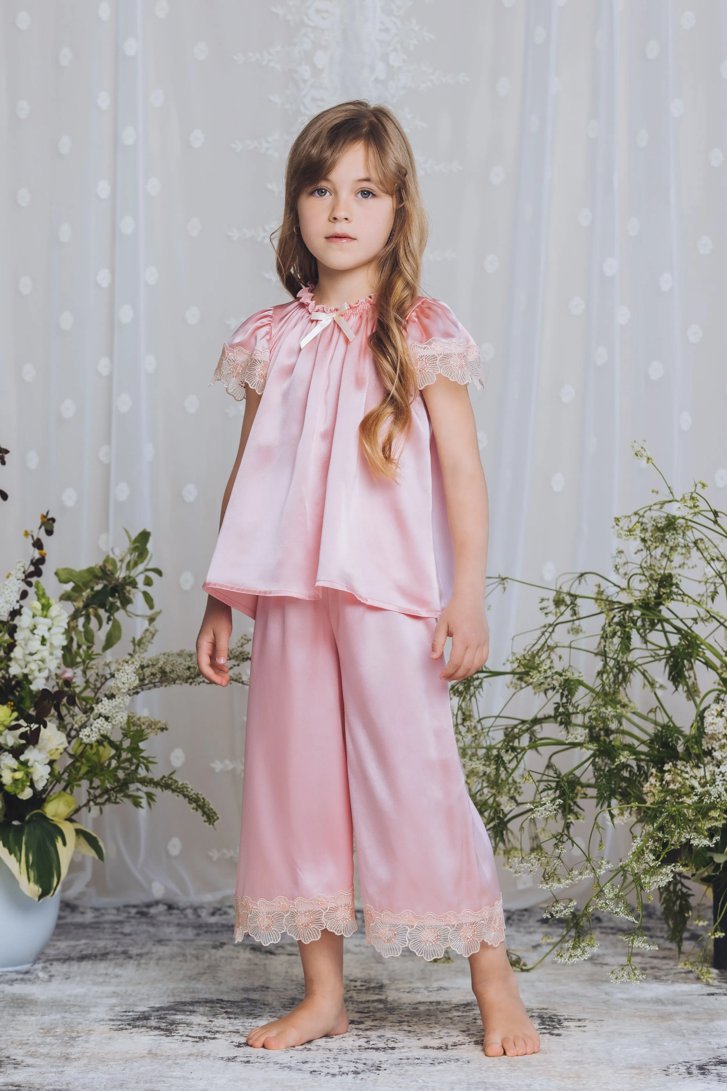 ANGELINA - GIRLS SILK PYJAMA CANDY PINK
