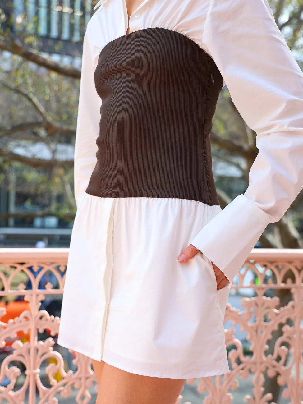 Anna Quan Claudia Dress in Swan W/Dark Cocoa