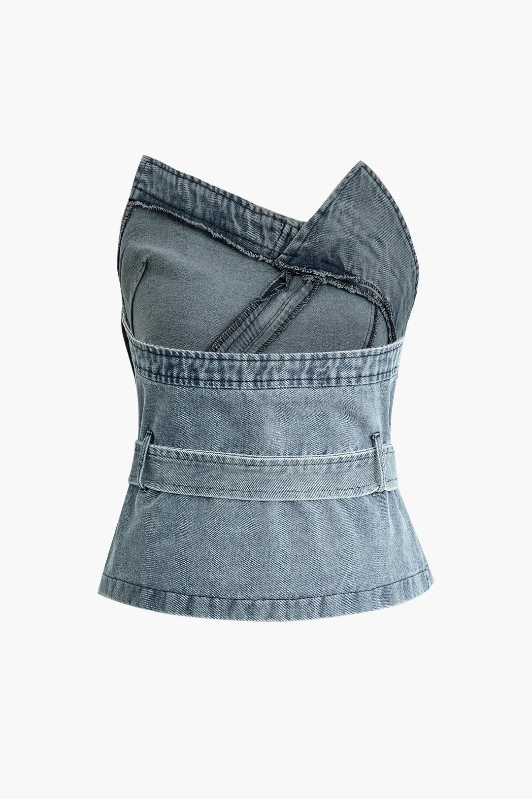 Asymmetrical Belt Denim Tube Top