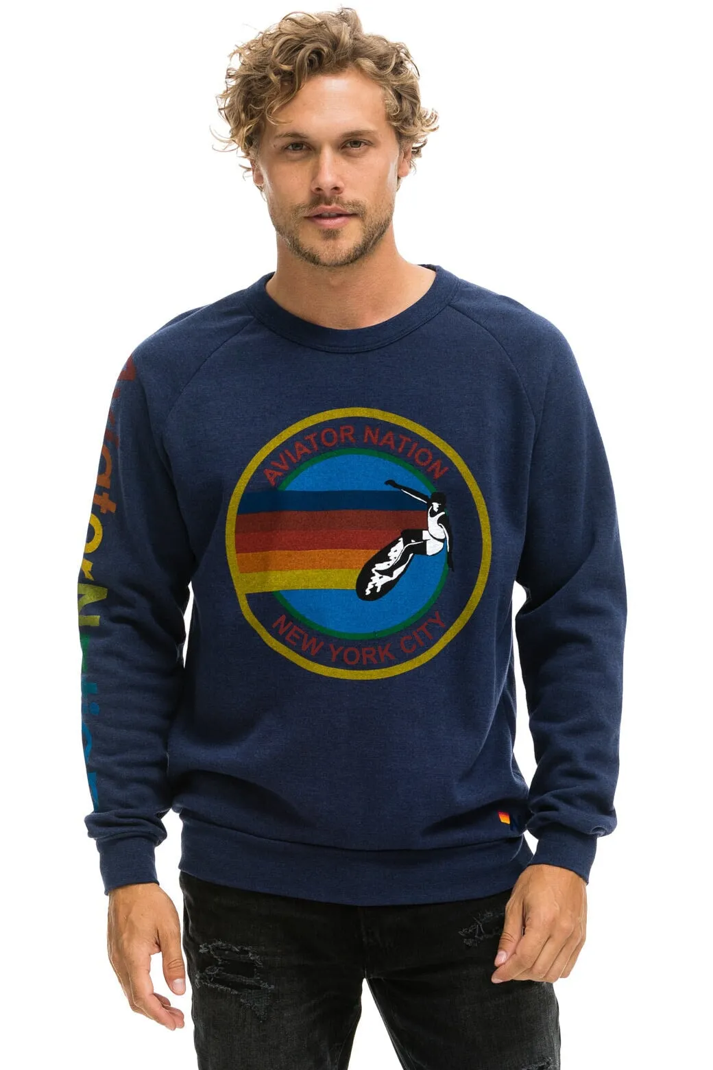 AVIATOR NATION NEW YORK CITY CREW SWEATSHIRT - NAVY