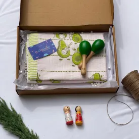 Baby Gift Set – Cotton Muslin Dohar   Maracas – Avocados