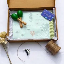 Baby Gift Set – Cotton Muslin Dohar   Maracas – Undersea Oasis