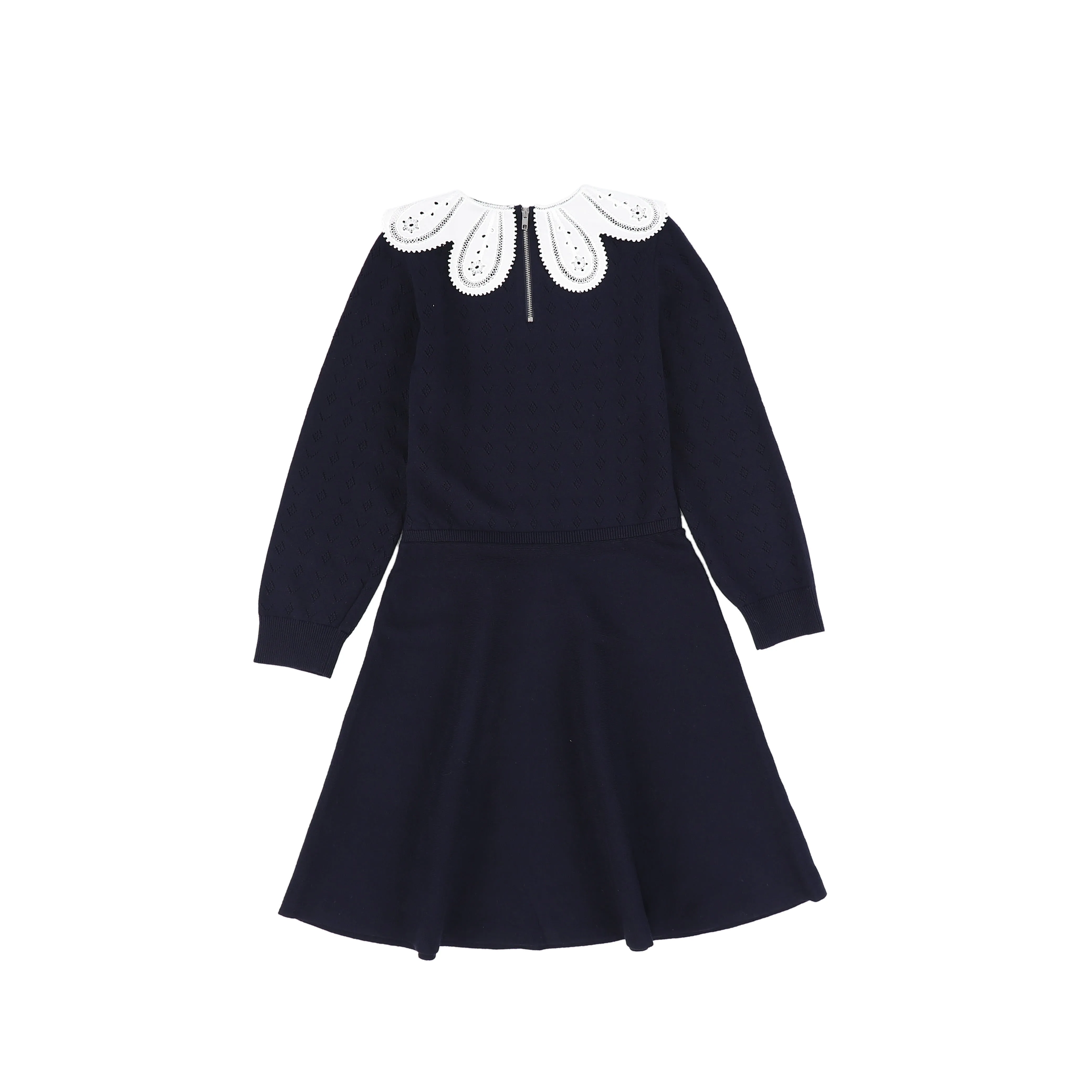 Bamboo Navy Textured Knit Detail Collar Dress