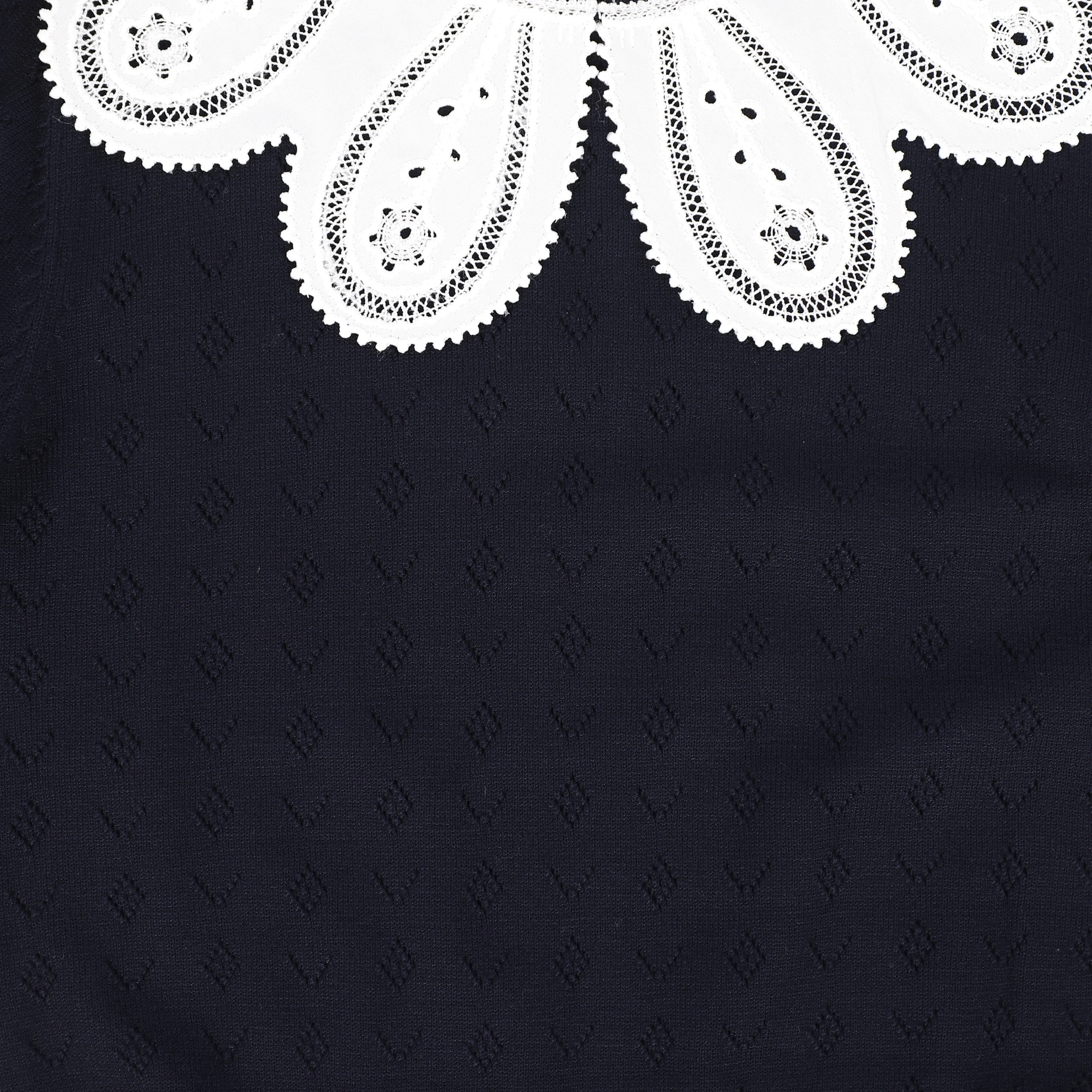 Bamboo Navy Textured Knit Detail Collar Dress