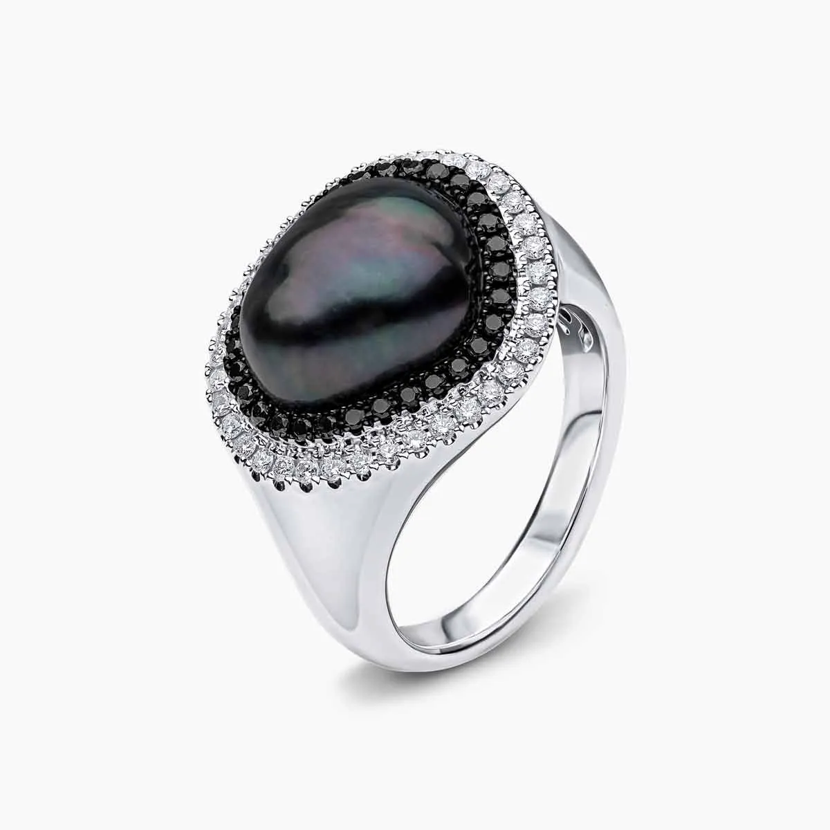 Baroque 18K Gold Tahitian Pearl and Diamond Halo Ring