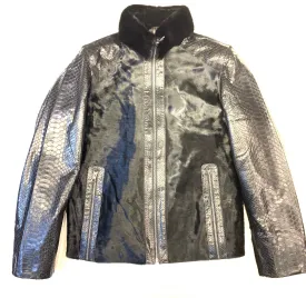 Stylish Barya New York Mink Collar Python Sleeve Bomber Jacket for Women