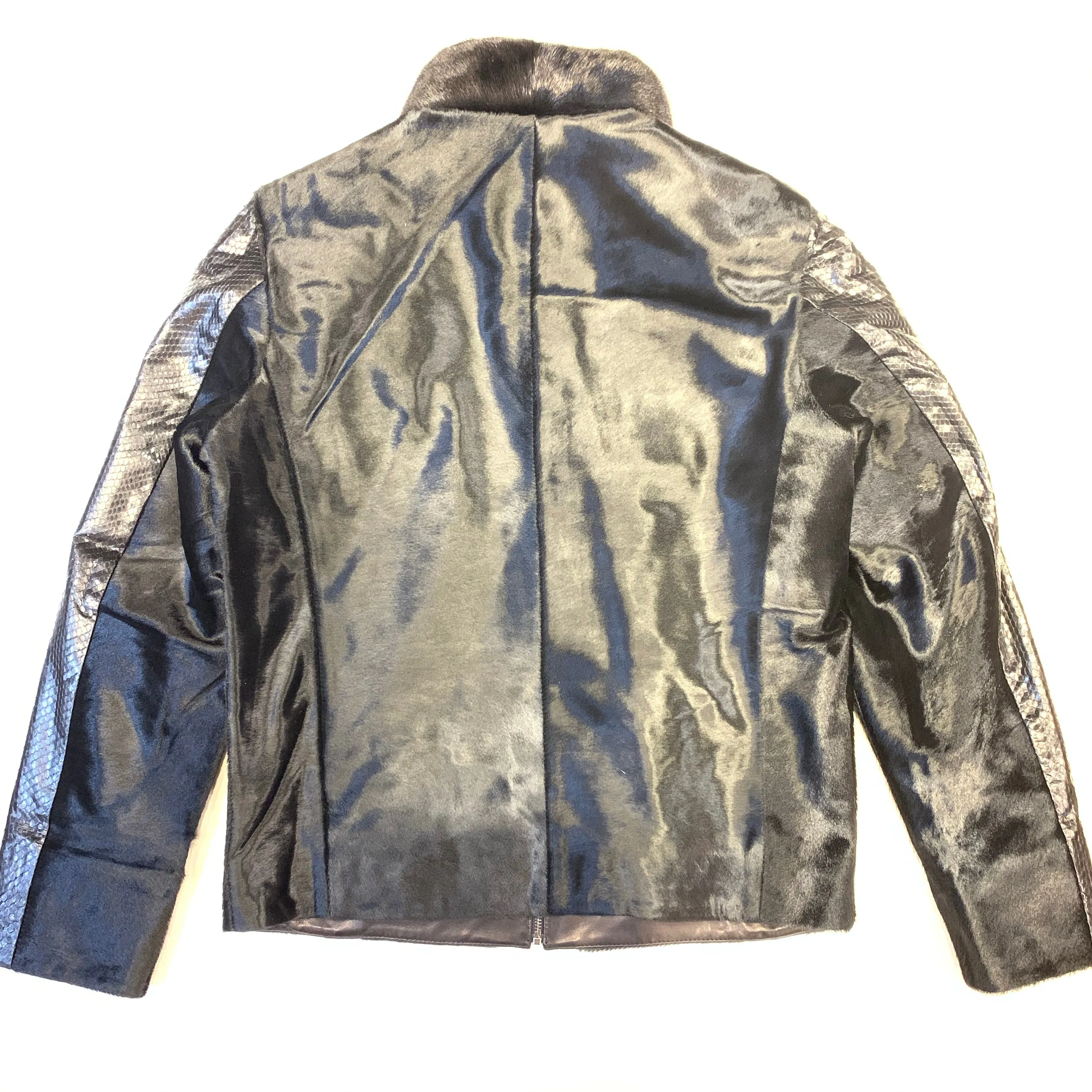 Stylish Barya New York Mink Collar Python Sleeve Bomber Jacket for Women