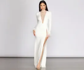 Beka Mesh And Heat Graceful Stone High Slit Dress