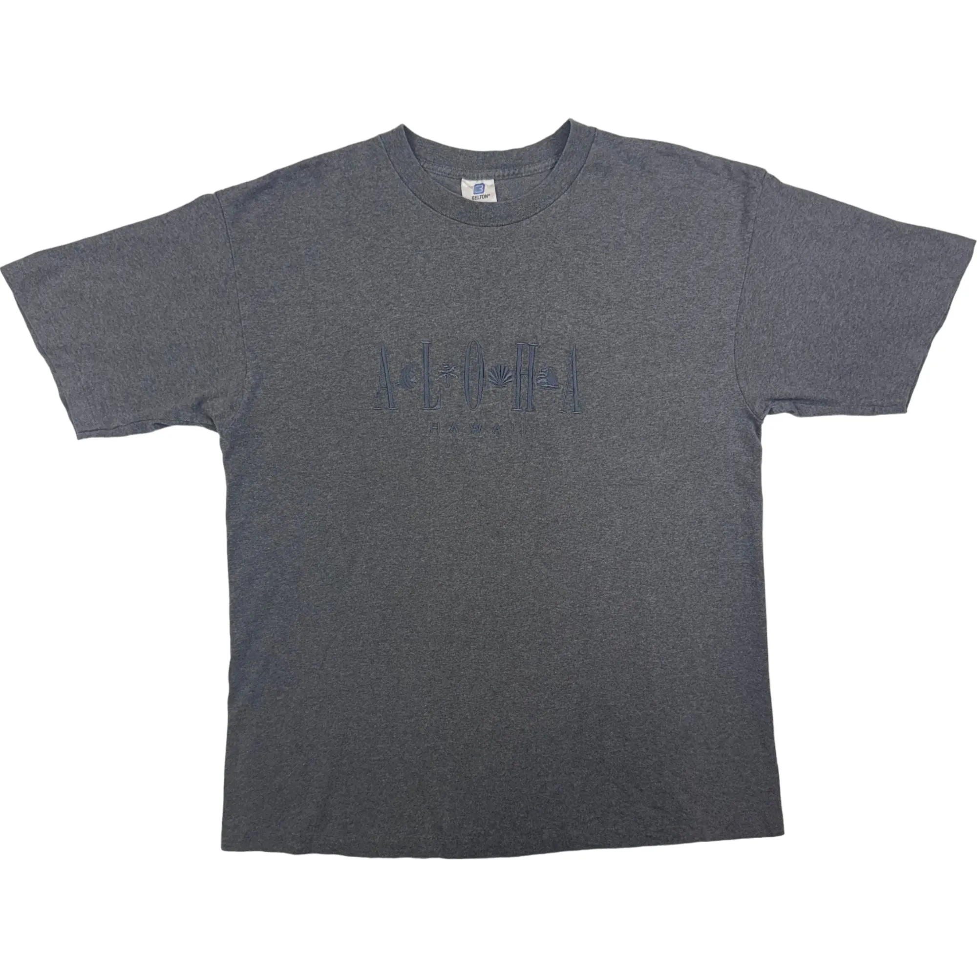 Belton Aloha Hawaii Single Stitch Embroidered T-Shirt Grey