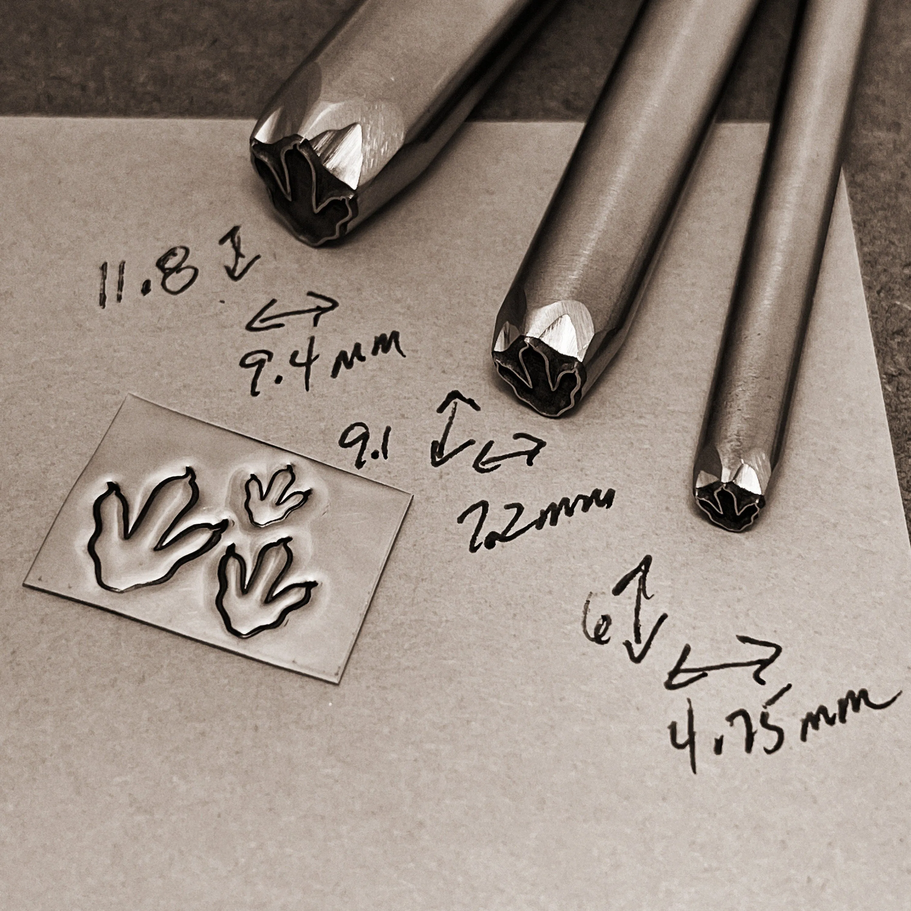 BIN - Theropod Footprint! Raised design. Metal hand stamp tools.