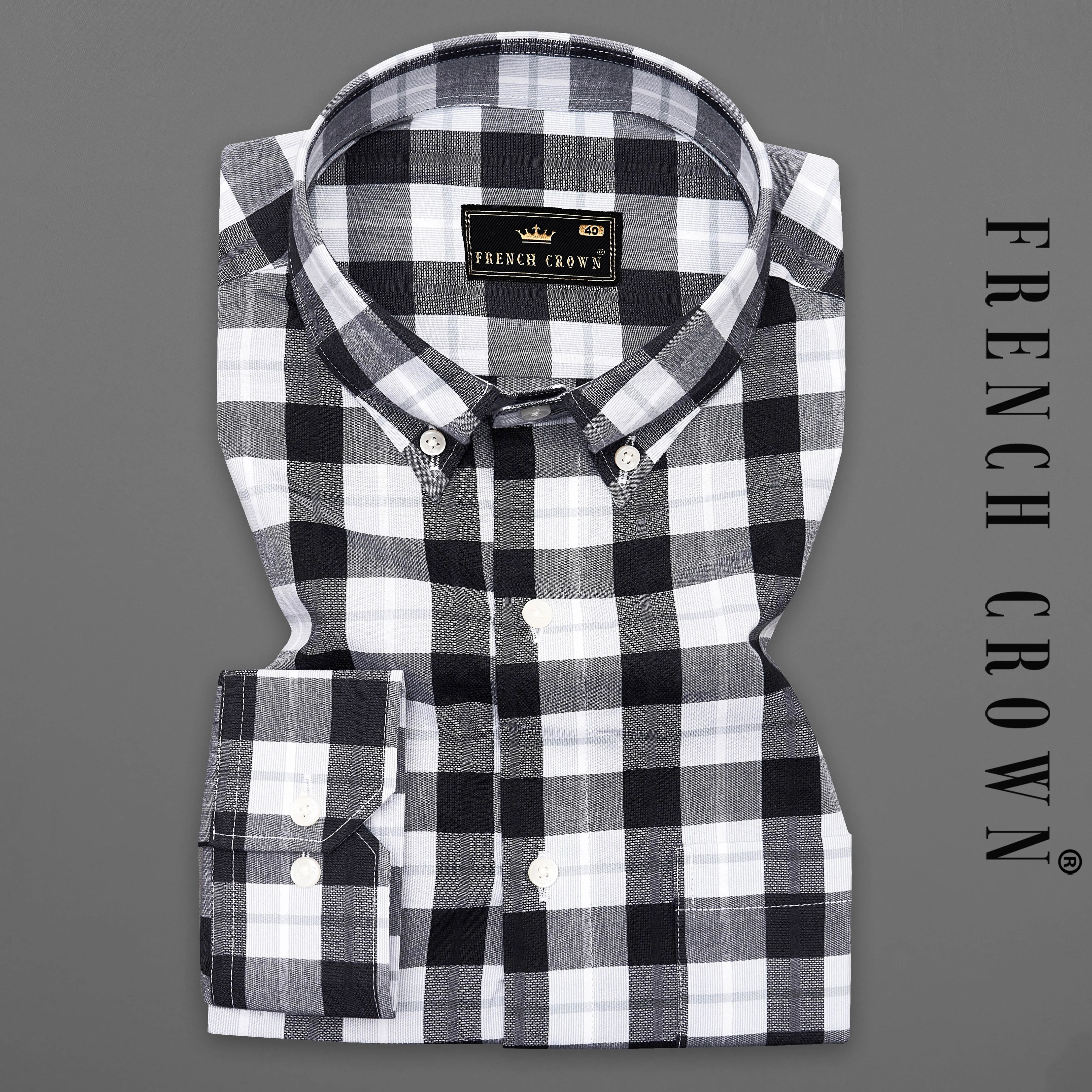 Black and White Checkered Dobby Textured Premium Giza Cotton Shirt