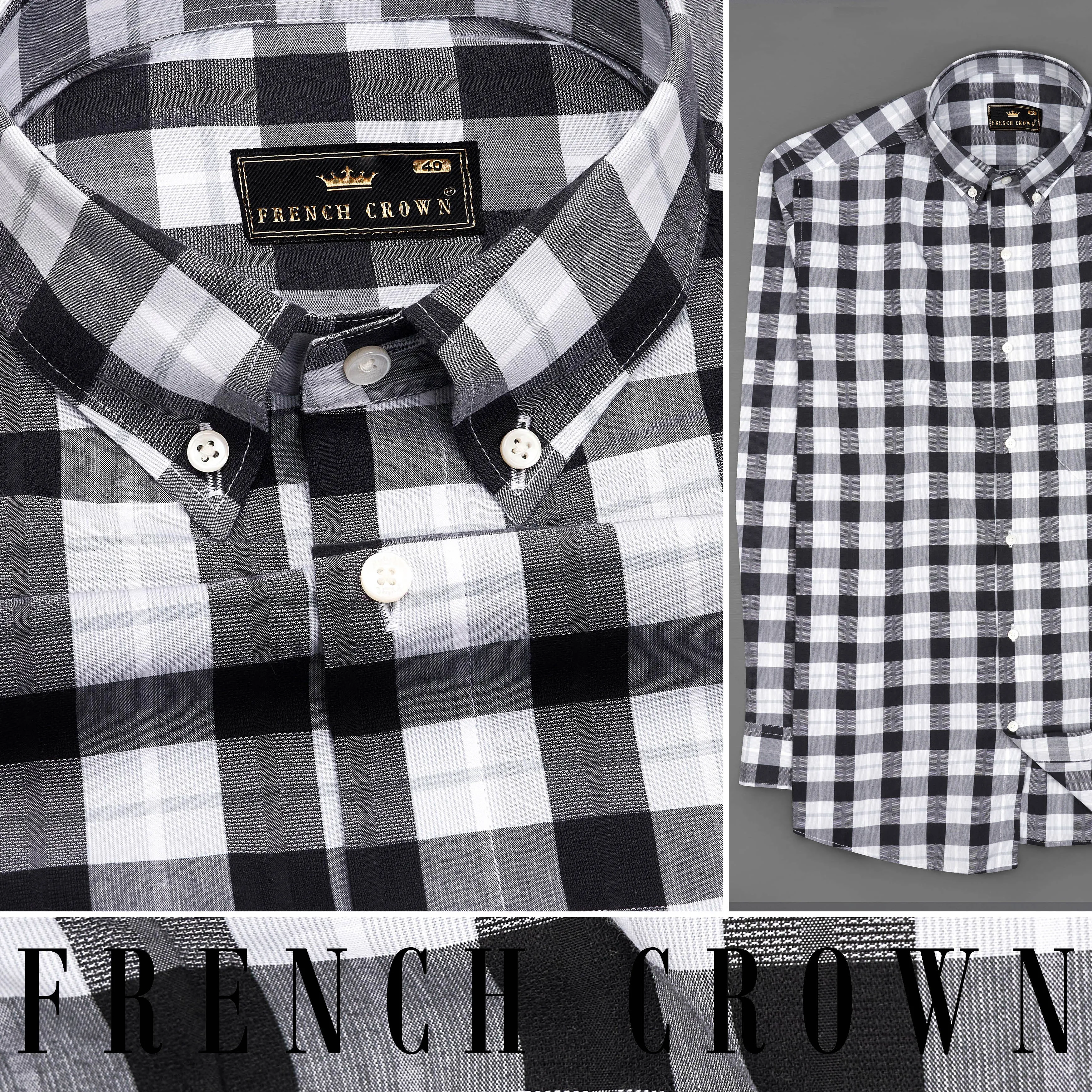 Black and White Checkered Dobby Textured Premium Giza Cotton Shirt