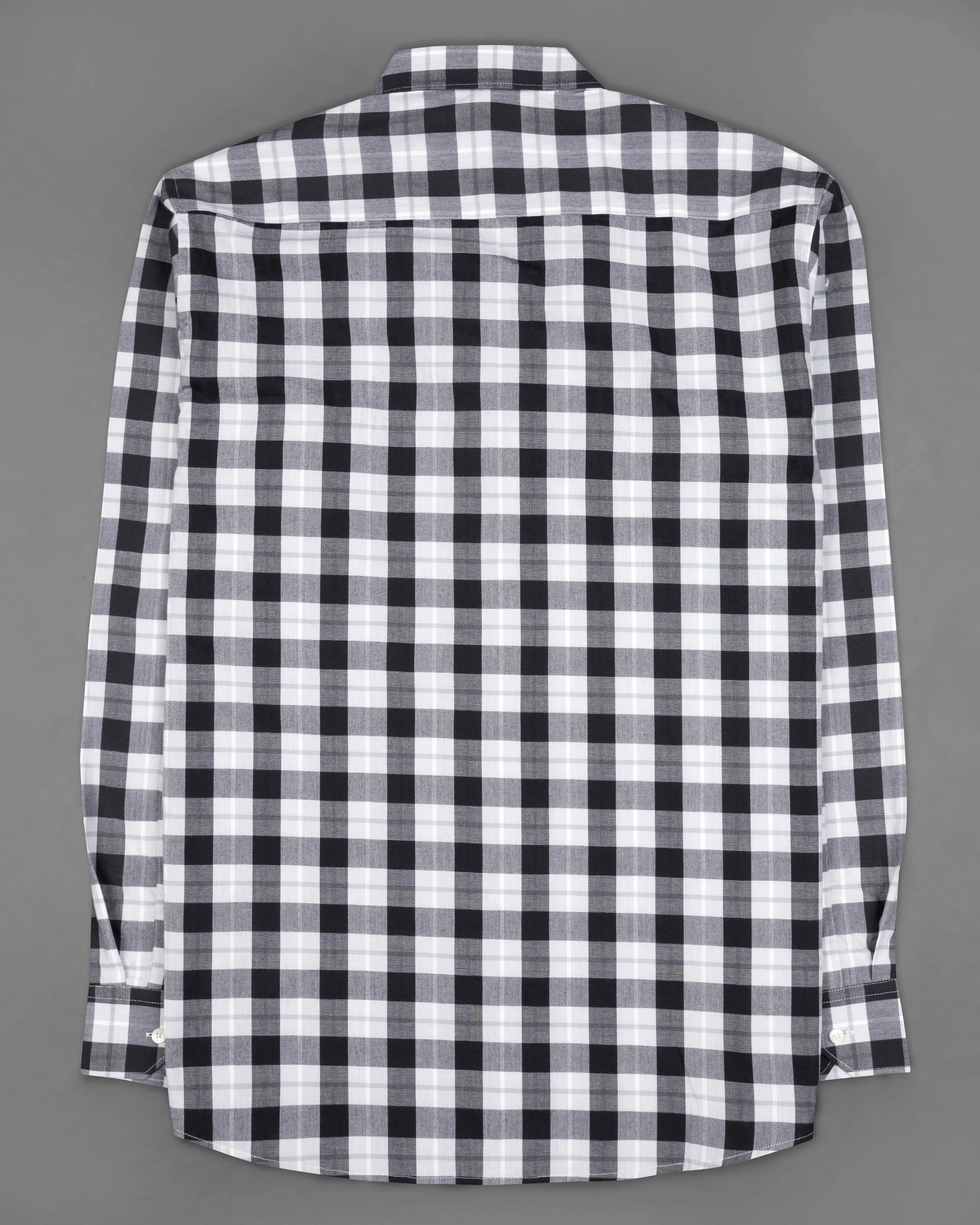Black and White Checkered Dobby Textured Premium Giza Cotton Shirt