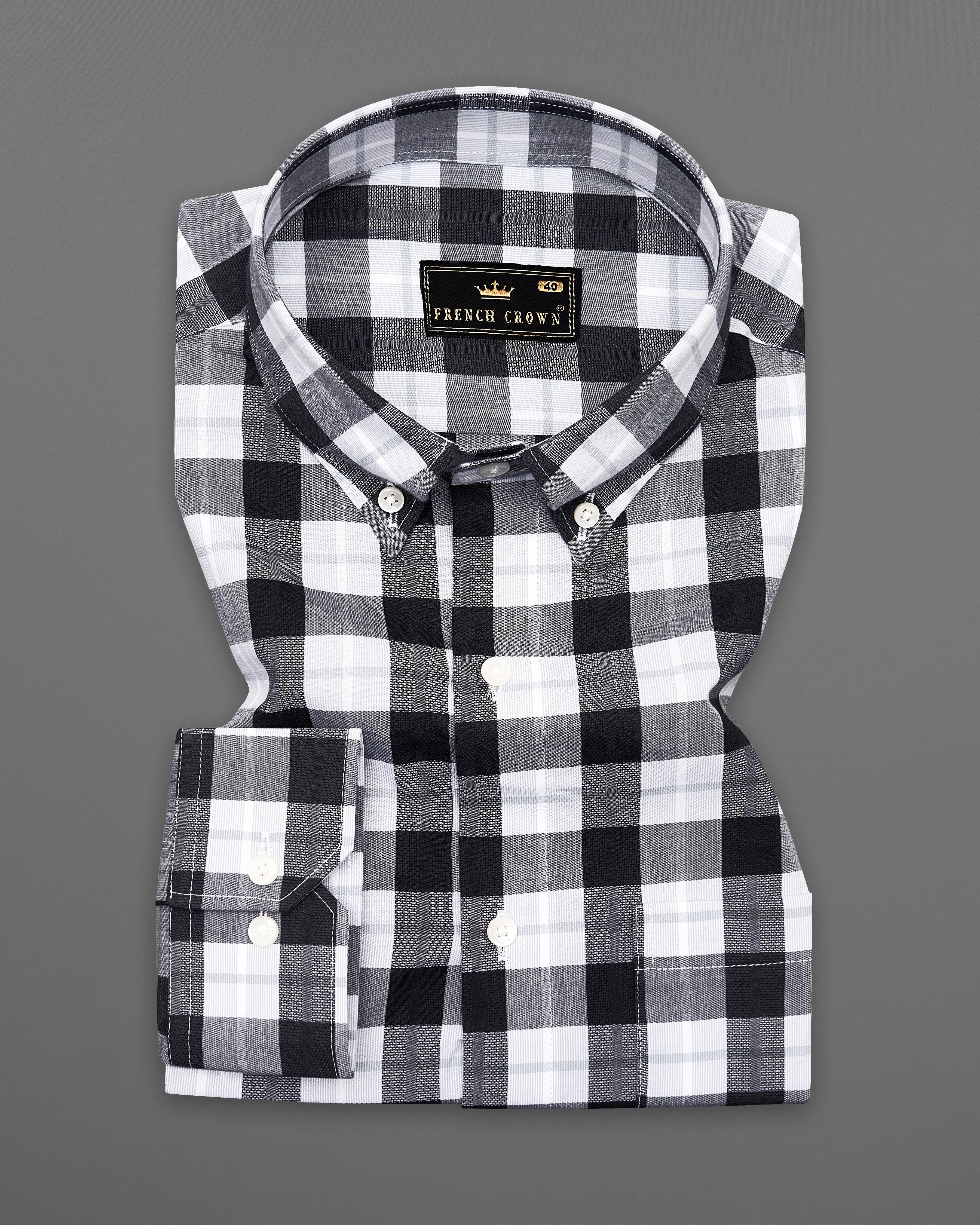 Black and White Checkered Dobby Textured Premium Giza Cotton Shirt