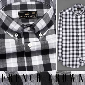 Black and White Checkered Dobby Textured Premium Giza Cotton Shirt
