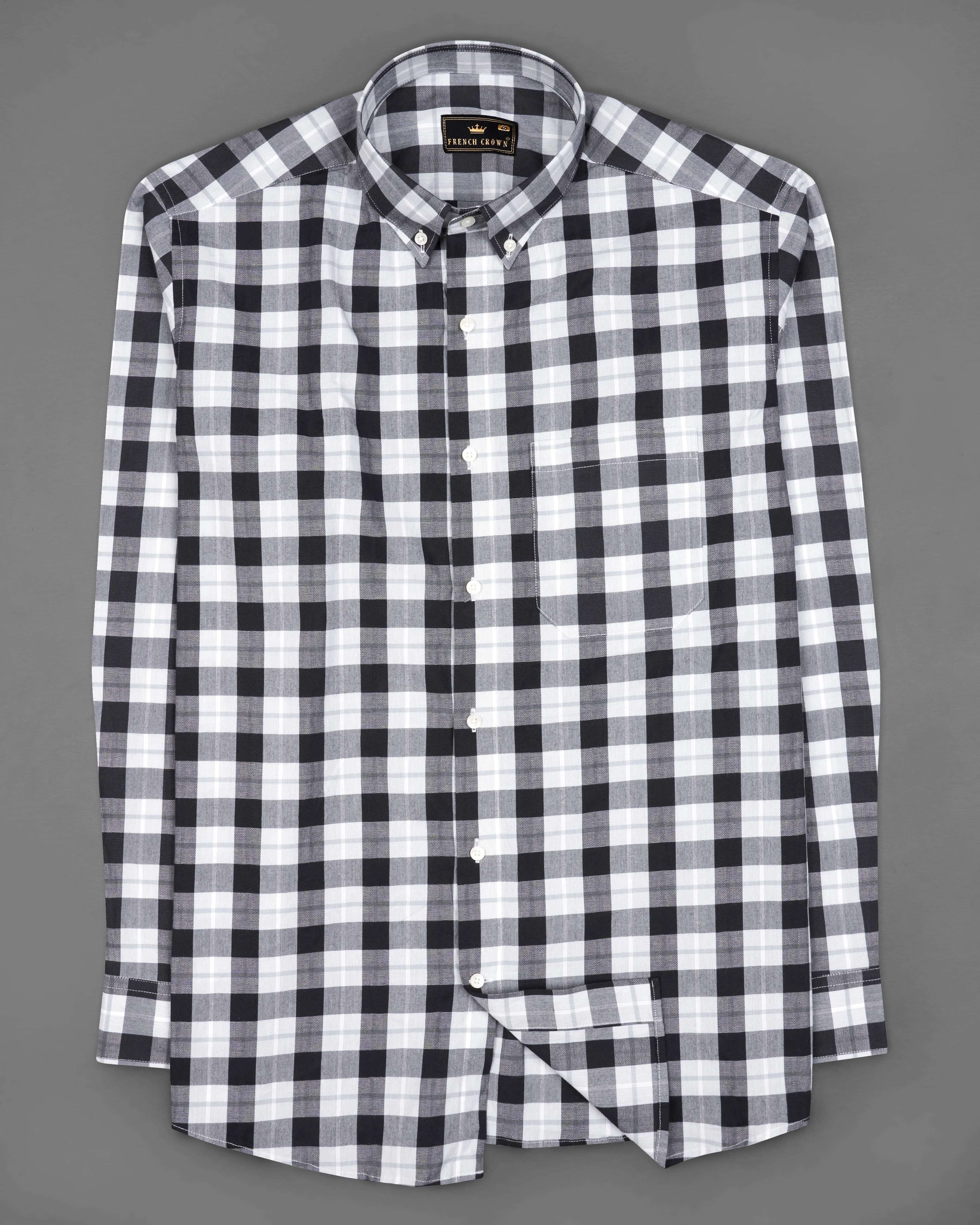 Black and White Checkered Dobby Textured Premium Giza Cotton Shirt
