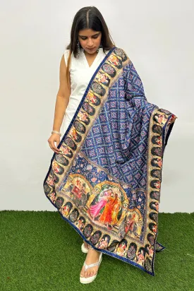 Blue Color Poly Silk Digital Graphic Printed Ethnic Dupatta Chunni For Party Wear (D68)