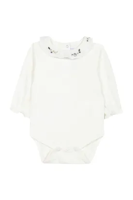 Bodysuit - Navy with ruffled collar and floral embroidery