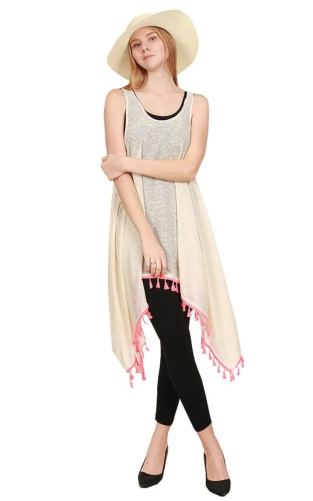 [BOGO] SWD1327 Solid Contrast Tassel Dress
