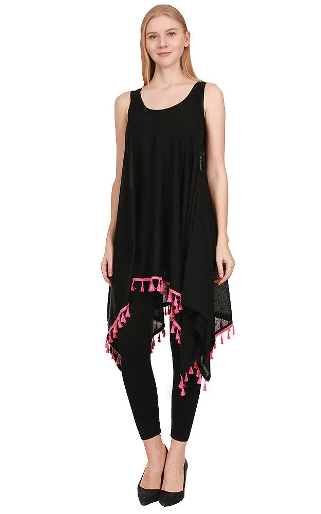 [BOGO] SWD1327 Solid Contrast Tassel Dress