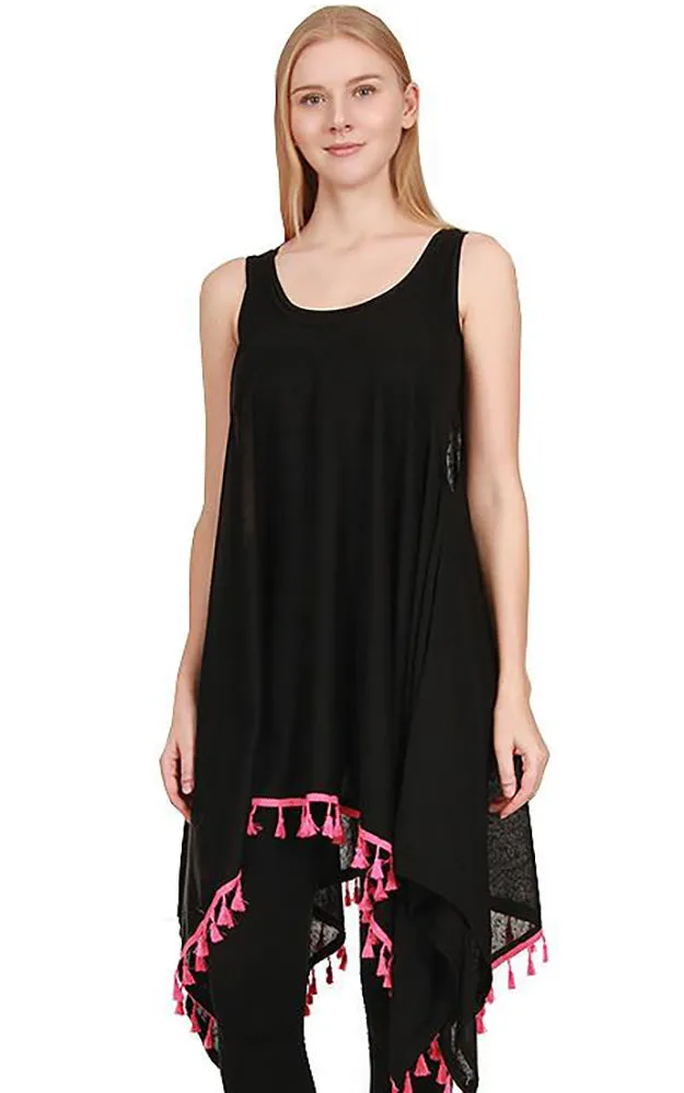 [BOGO] SWD1327 Solid Contrast Tassel Dress