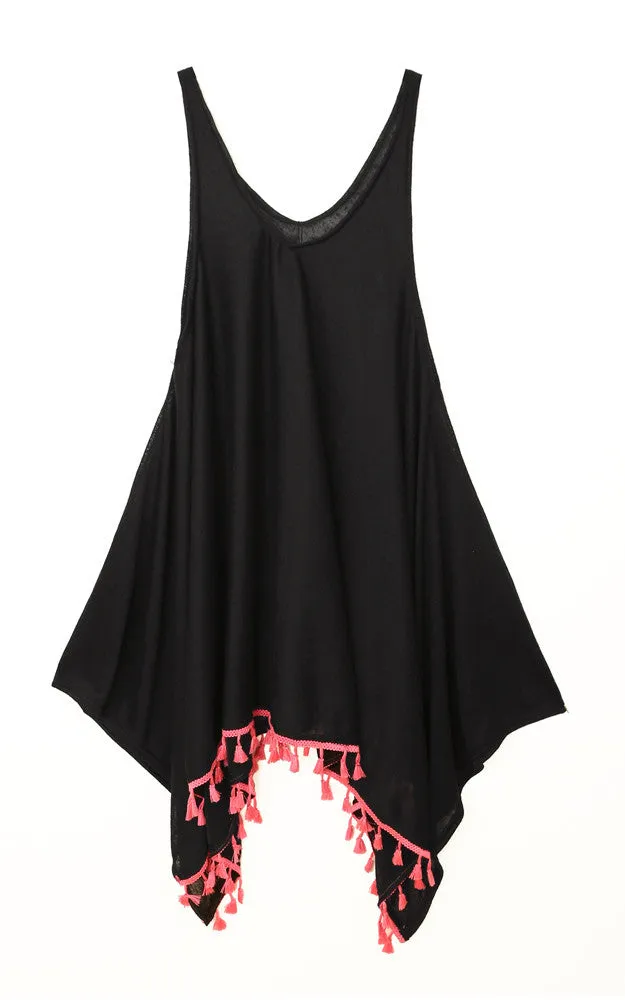 [BOGO] SWD1327 Solid Contrast Tassel Dress