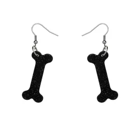 Bones Glitter Resin Drop Earrings - Black