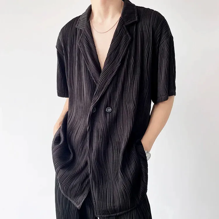 Bonsir -  Casual Men's Notched Collar Shirt New Summer Personality Black White Short Sleeve Shirts Korean Trend Tops 2Y2422