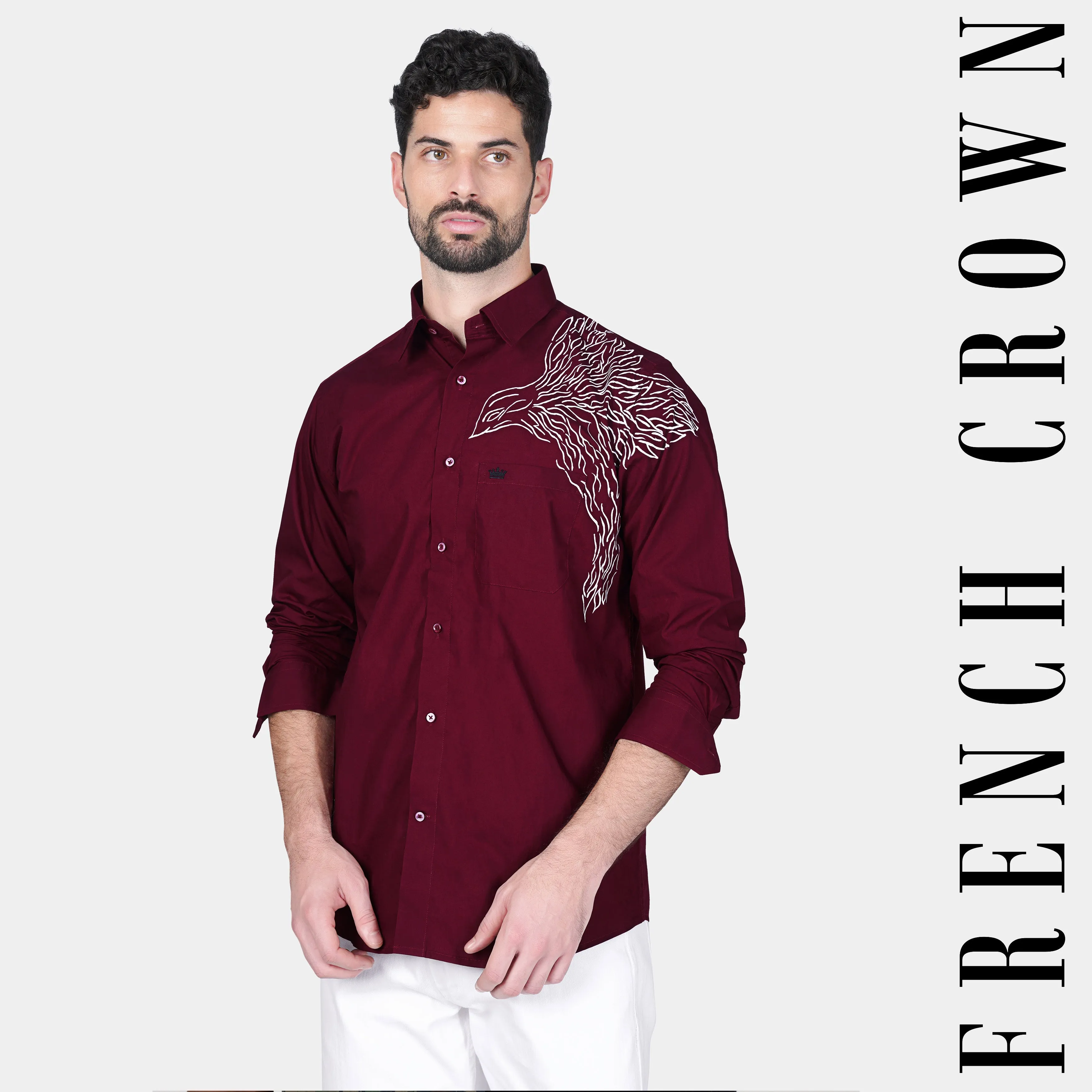 Bordeaux Maroon Eagle Hand Painted Premium Cotton Designer Shirt