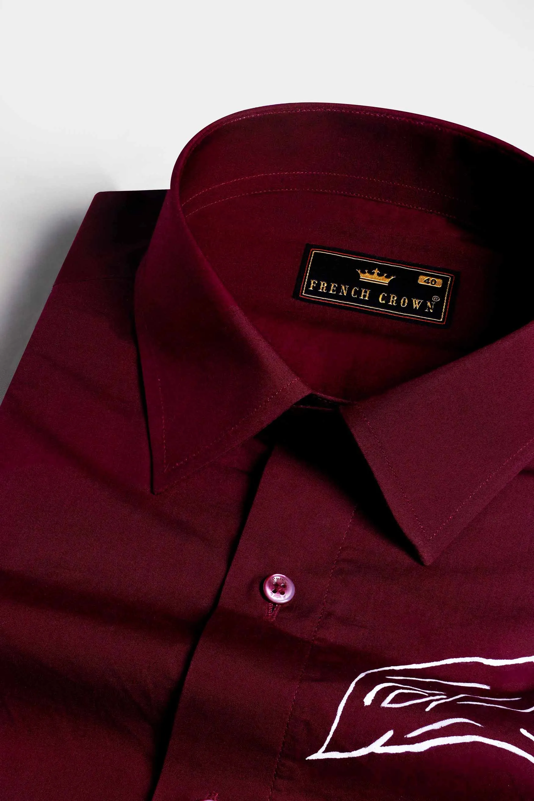 Bordeaux Maroon Eagle Hand Painted Premium Cotton Designer Shirt
