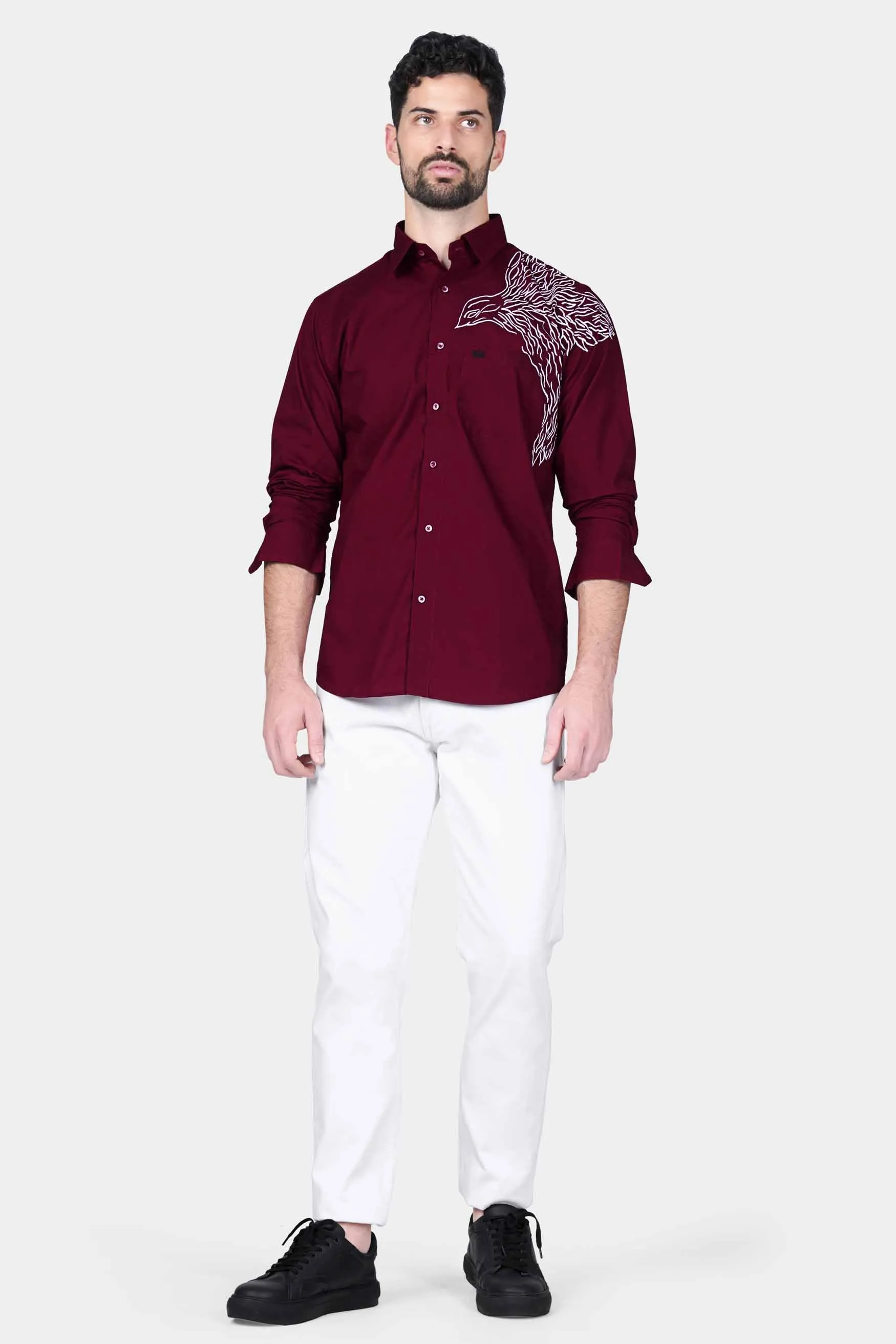 Bordeaux Maroon Eagle Hand Painted Premium Cotton Designer Shirt