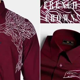 Bordeaux Maroon Eagle Hand Painted Premium Cotton Designer Shirt