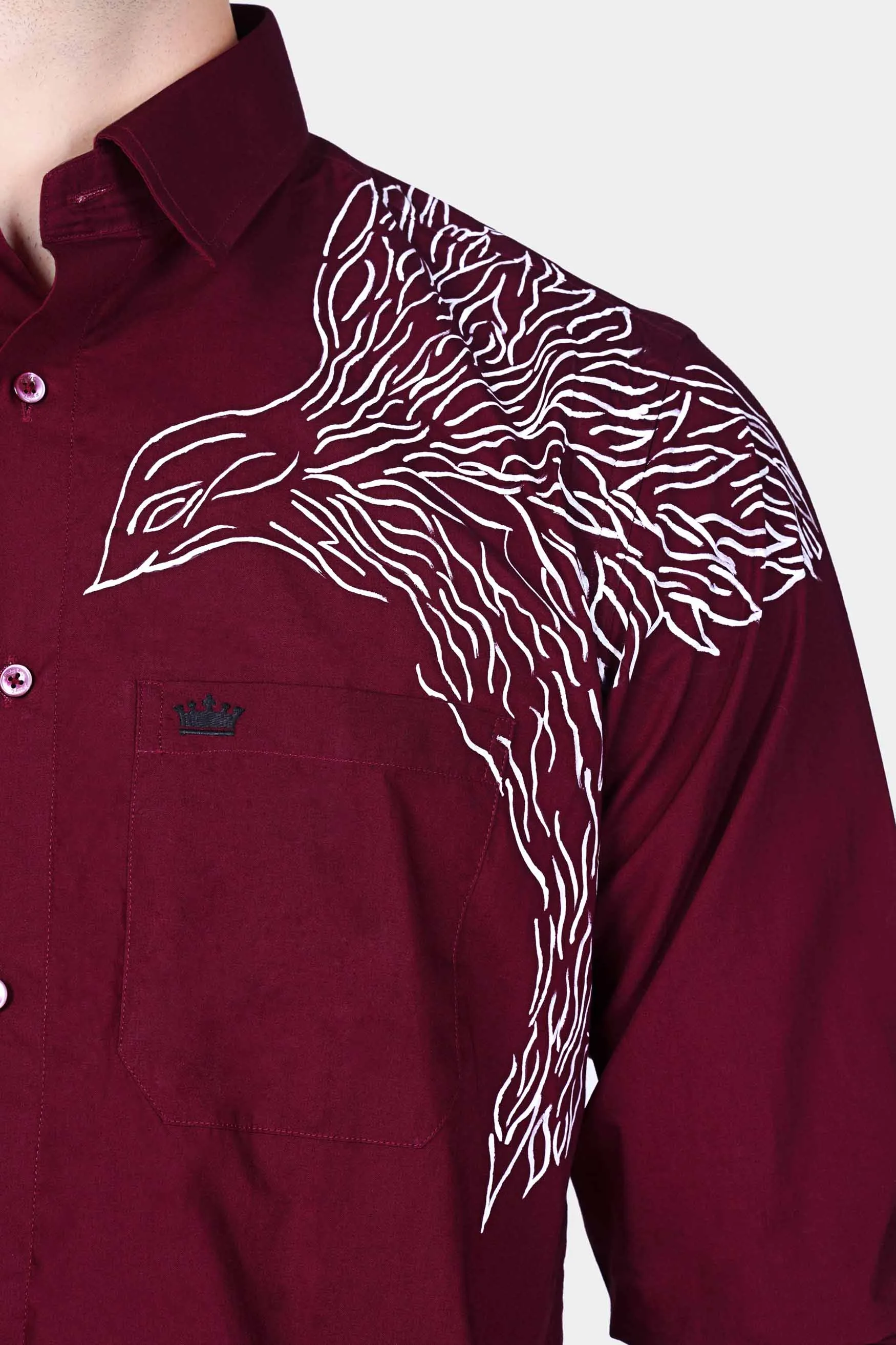 Bordeaux Maroon Eagle Hand Painted Premium Cotton Designer Shirt