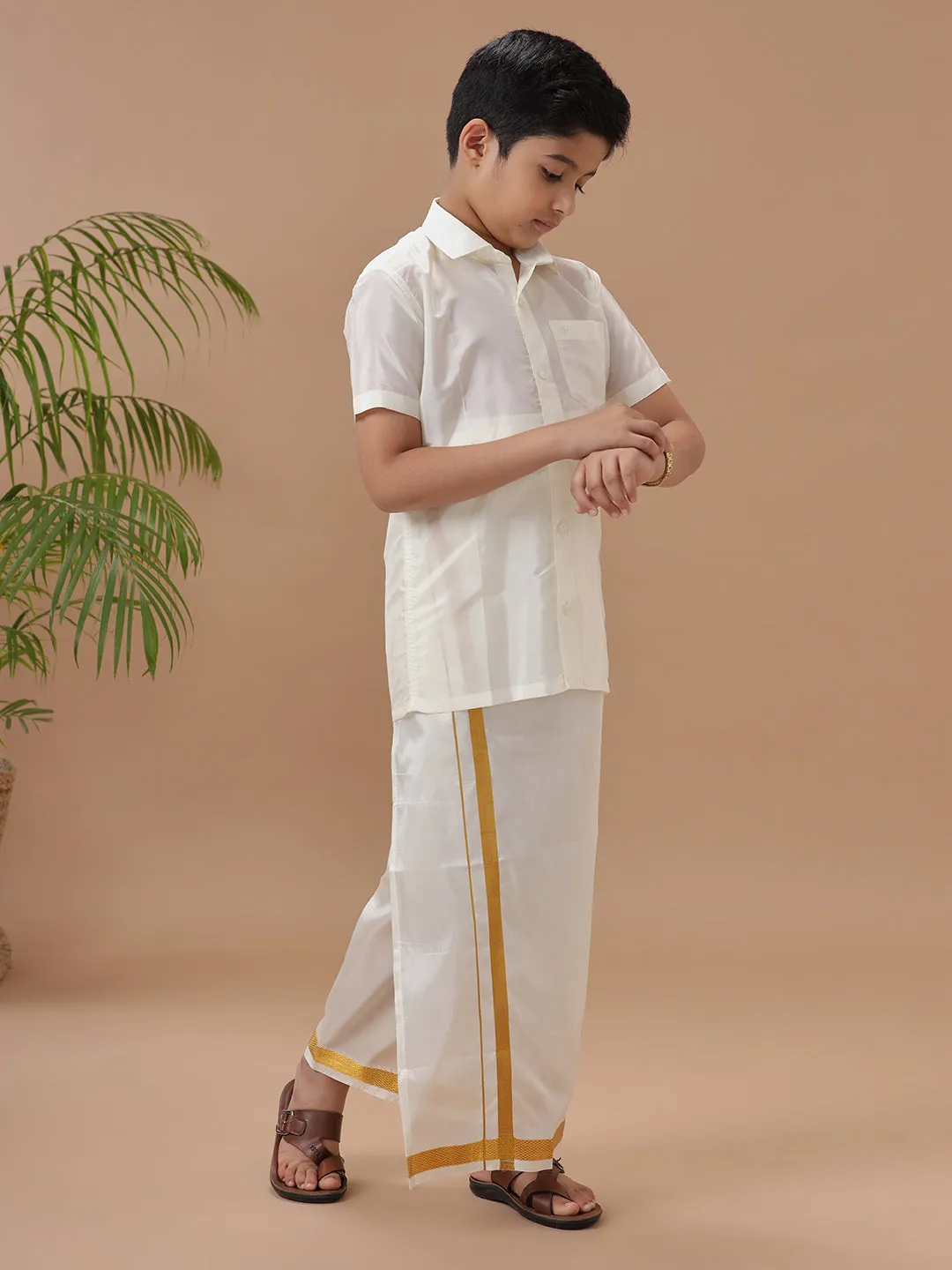 Boys Shirt & Dhoti Sets Swayamvara Cream