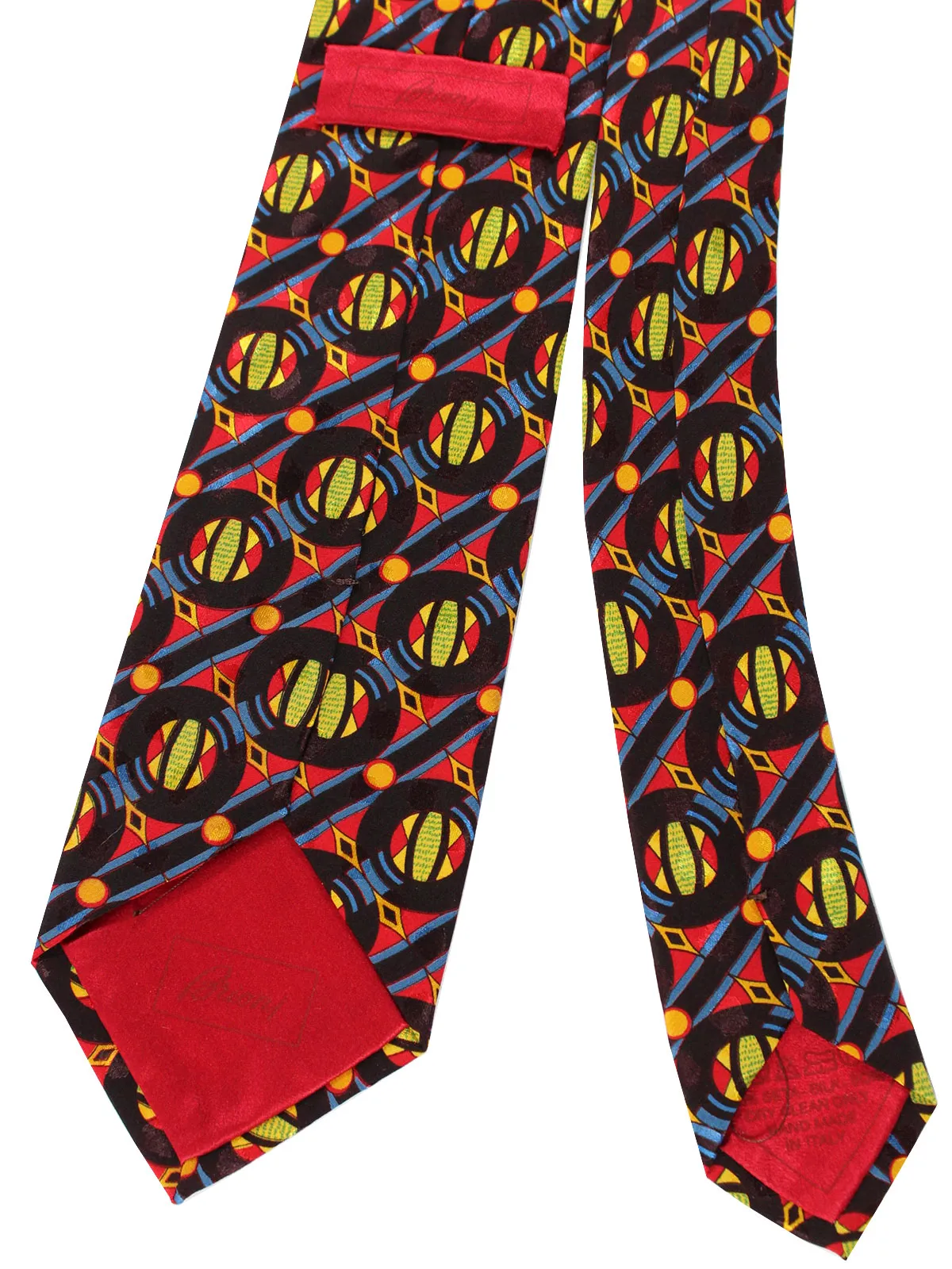 Brioni Silk Tie Red Blue Yellow Stripes Geometric SALE