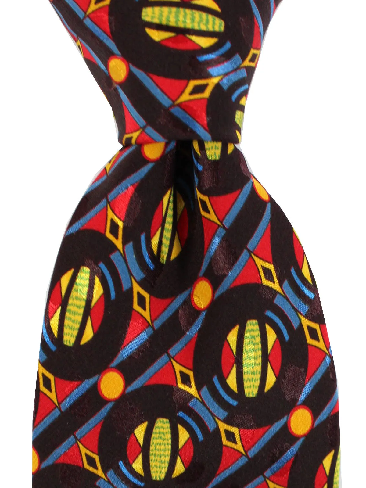 Brioni Silk Tie Red Blue Yellow Stripes Geometric SALE