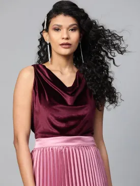 Burgundy Velvet Cowl Neck Top