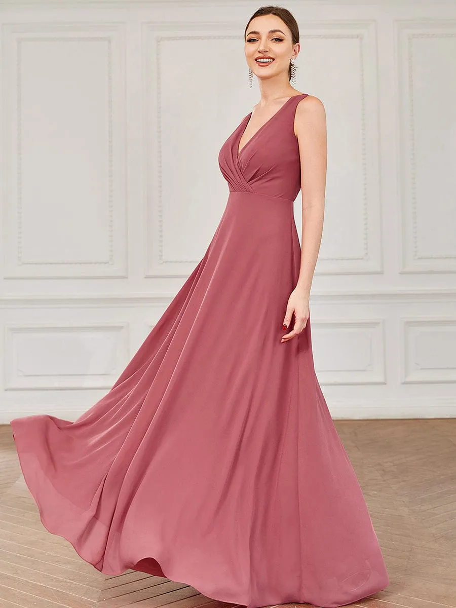 Chiffon Sleeveless Lace Back A-Line Floor-Length Bridesmaid Dress