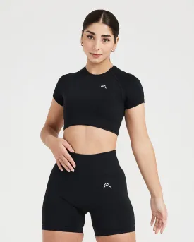 Classic Seamless 2.0 Short Sleeve Crop Top | Black Marl