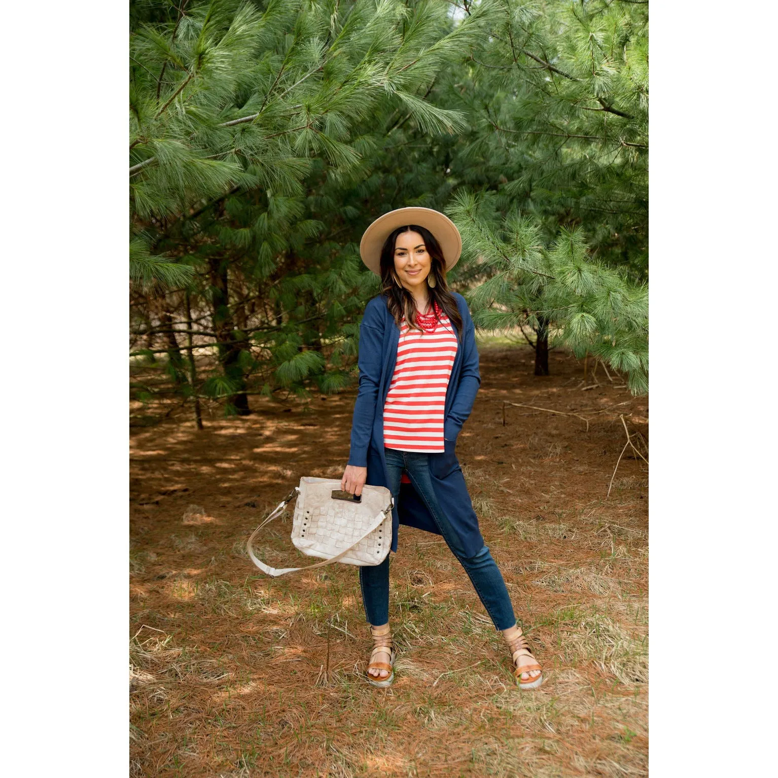 Chiffon Back Tank Top with Coral Stripes