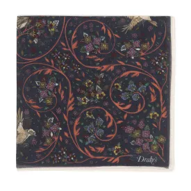 Cotton/Modal/Cashmere Bird and Floral Print Pocket Square