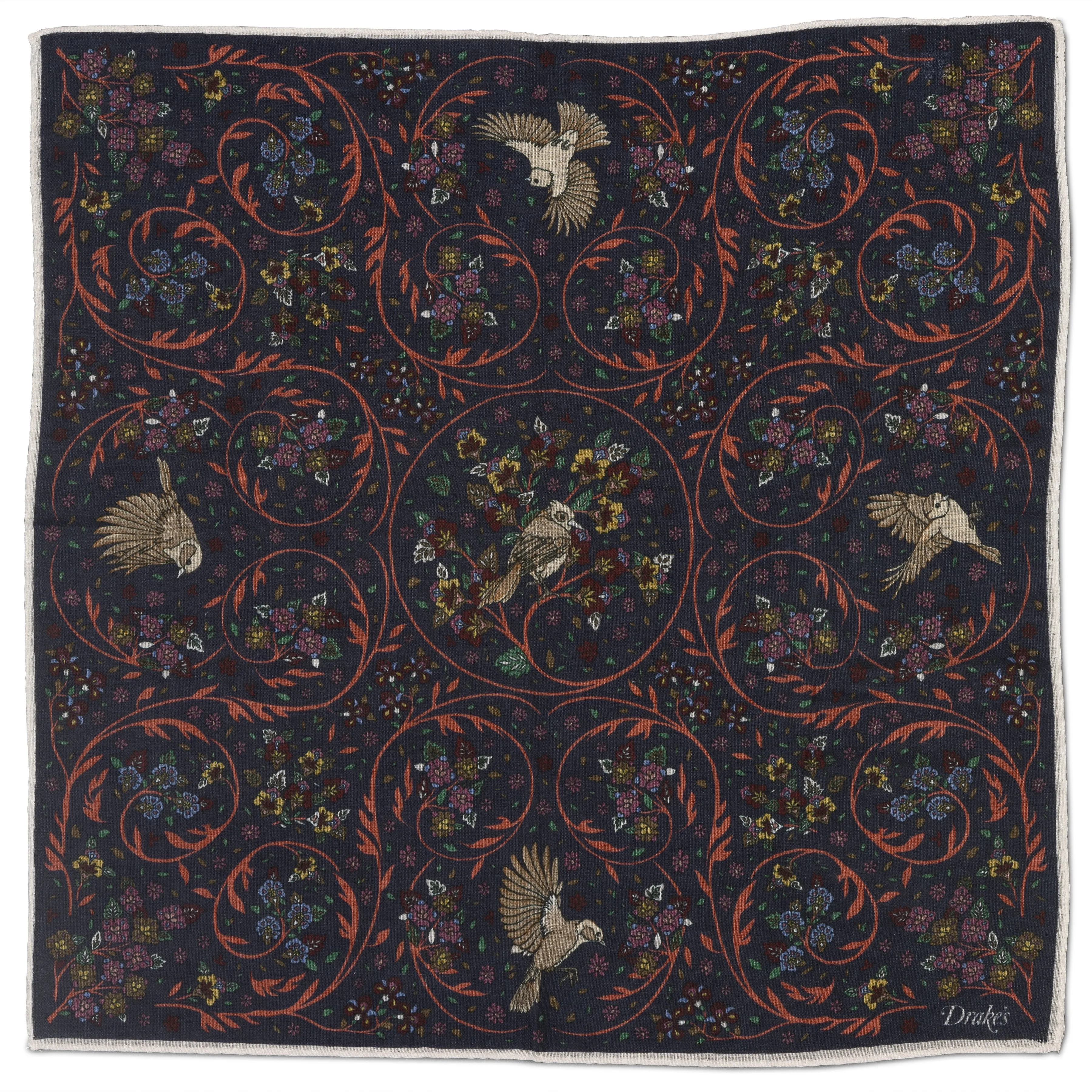 Cotton/Modal/Cashmere Bird and Floral Print Pocket Square