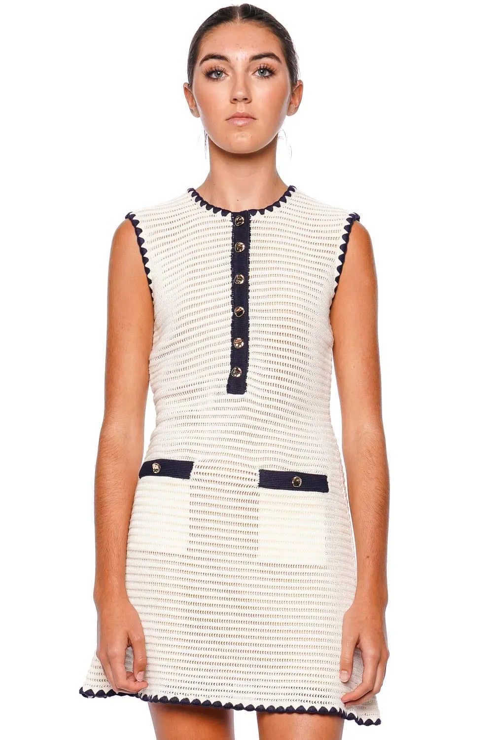 Cream Contrast Crochet Mini Dress