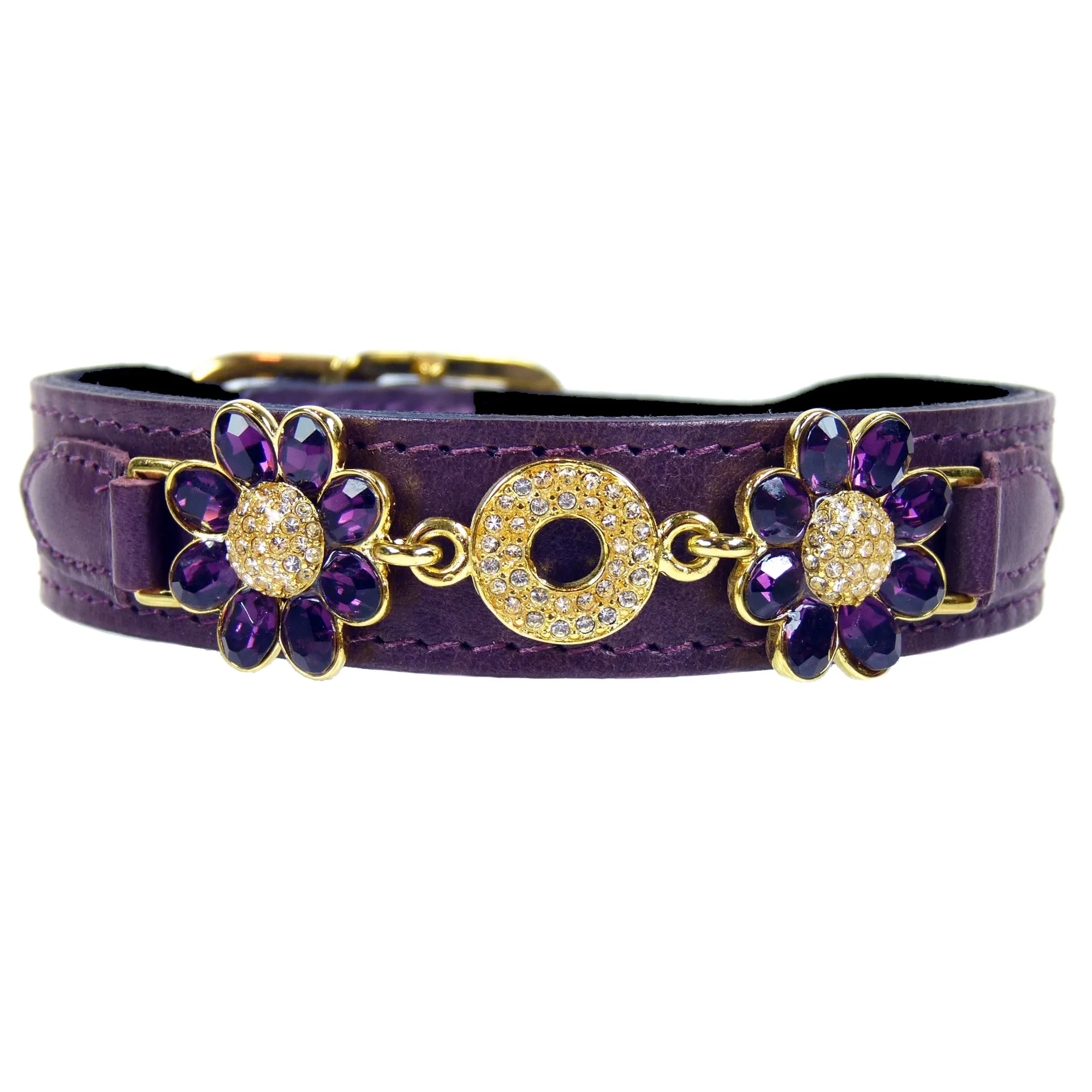 Daisy Dog Collar in Royal Purple, Amethyst & Gold